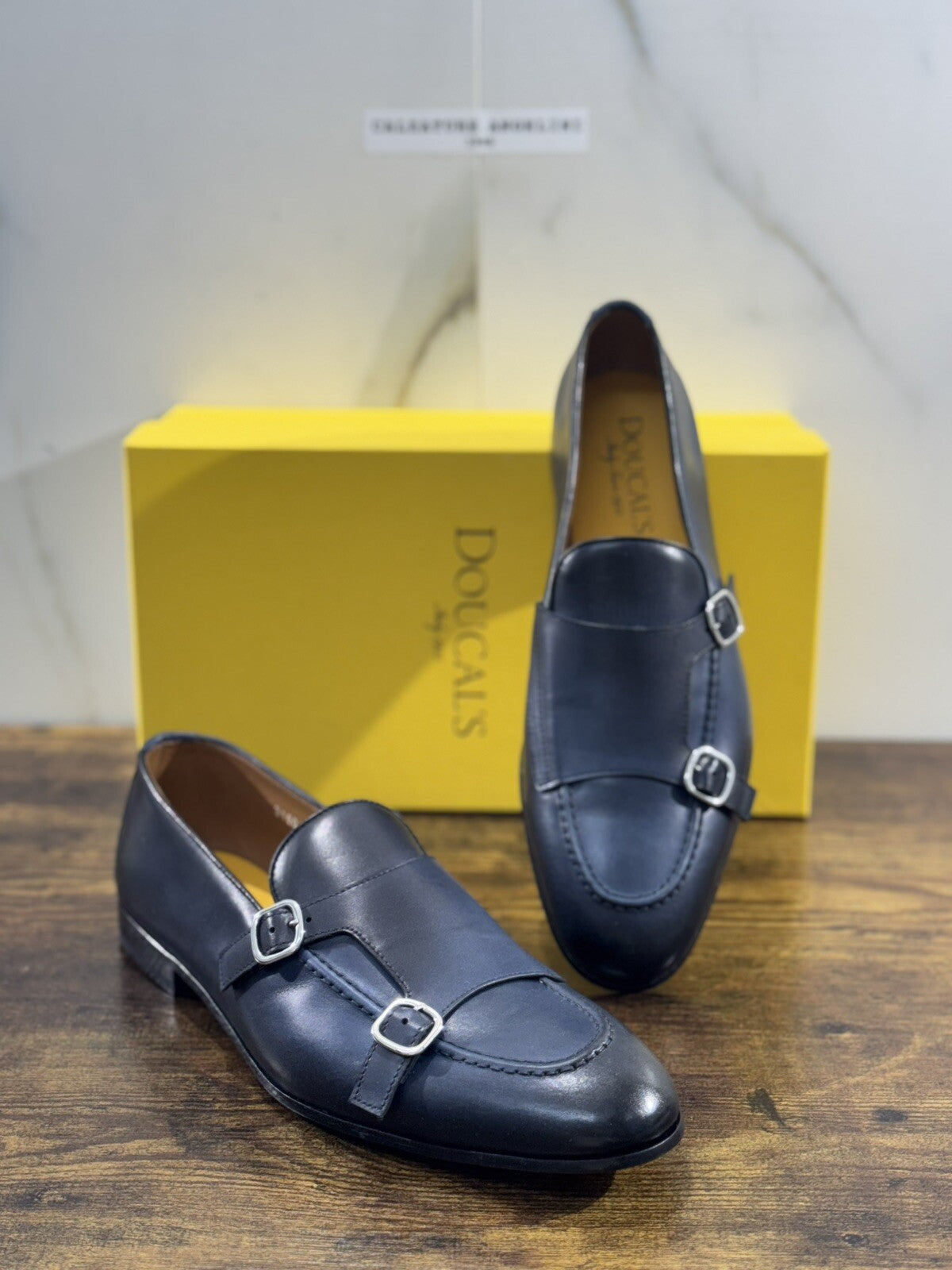 Doucal’s Scarpa Uomo Icon Doppia Fibbia  Pelle Blu Luxury Men Doucal’s Shoes 44