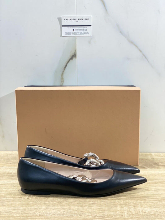 N21 Ballerina Donna In Pelle Nera  Catena Luxury Woman Shoes N21 38