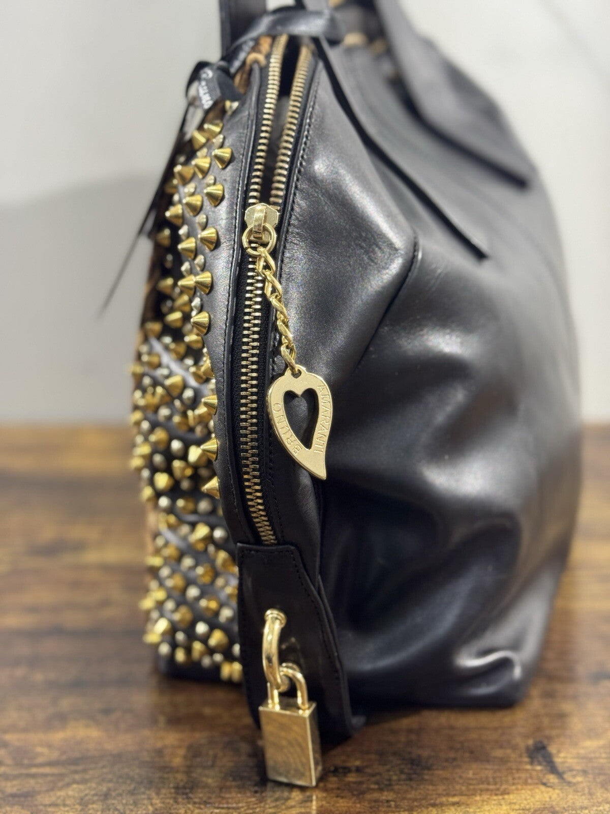 Bruno Amaranti Borsa Donna In Vero Pony  Luxury Craftmanship Bag  Borchie