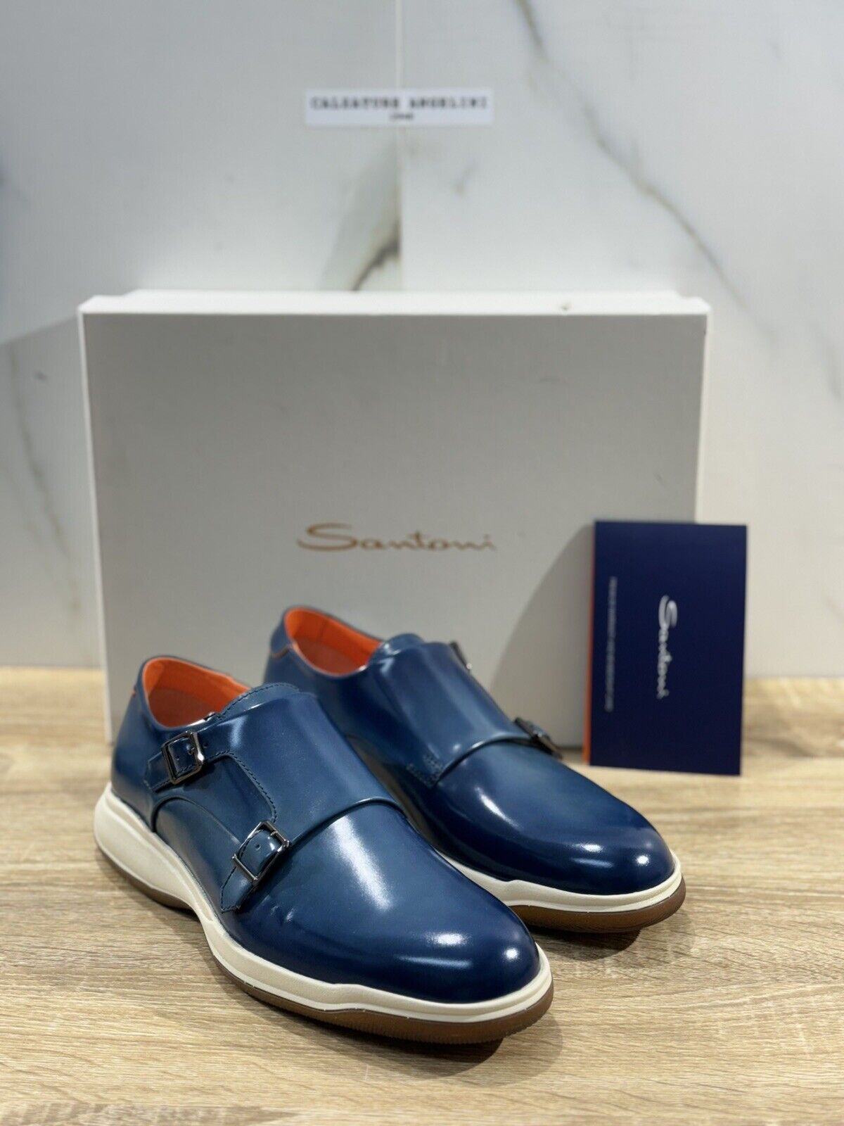 Santoni Doppia Fibbia   Uomo  Pelle Blu     Men Shoes Santoni Luxury 43