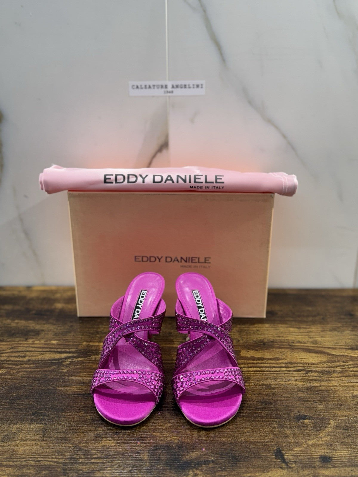 Eddy Daniele Sandalo Magenta   Real Swarovski Con Tacco Donna 37.5
