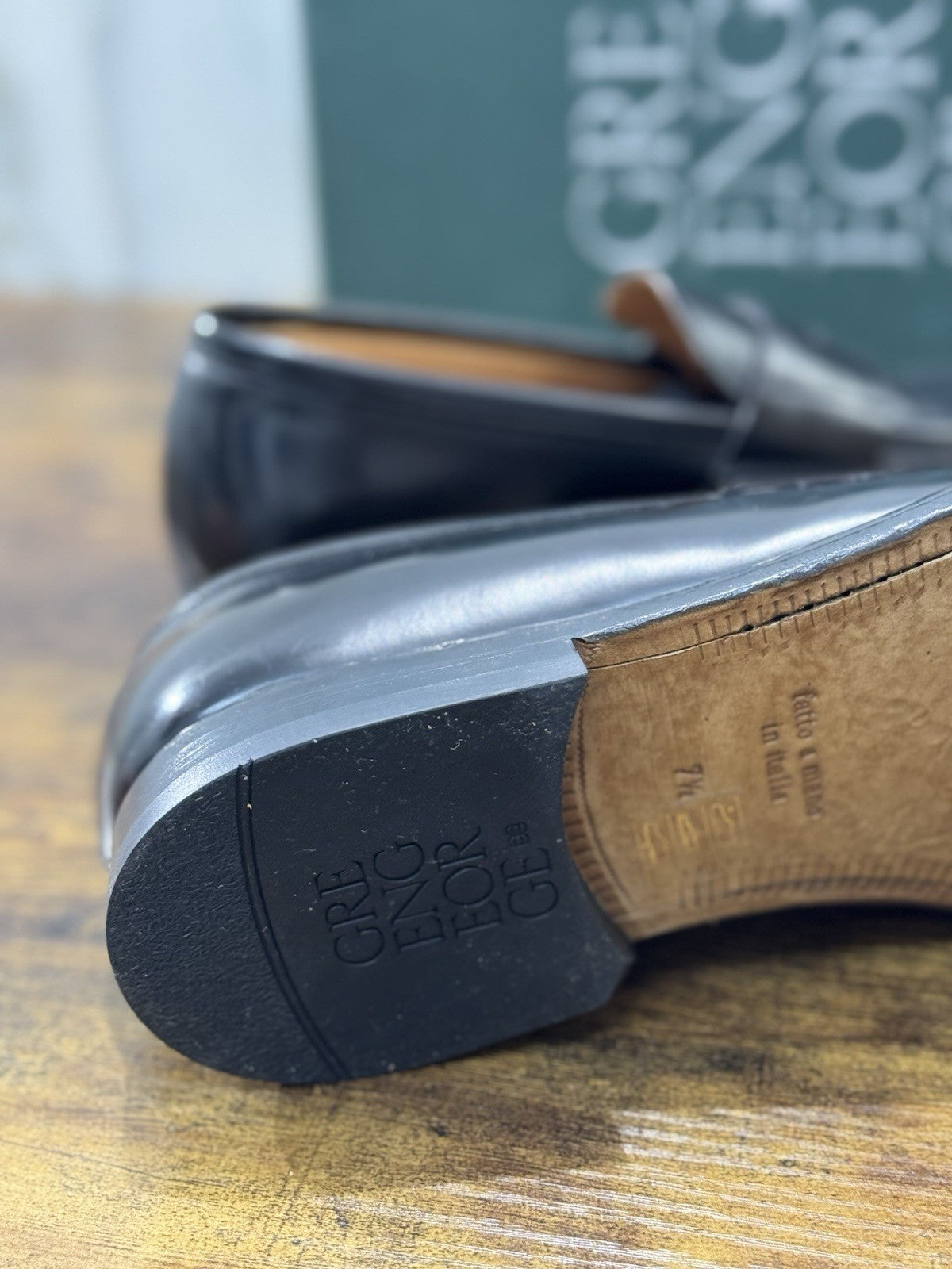 Green George Scarpa Uomo Mocassino   Pelle Nero Luxury Handmade 41.5