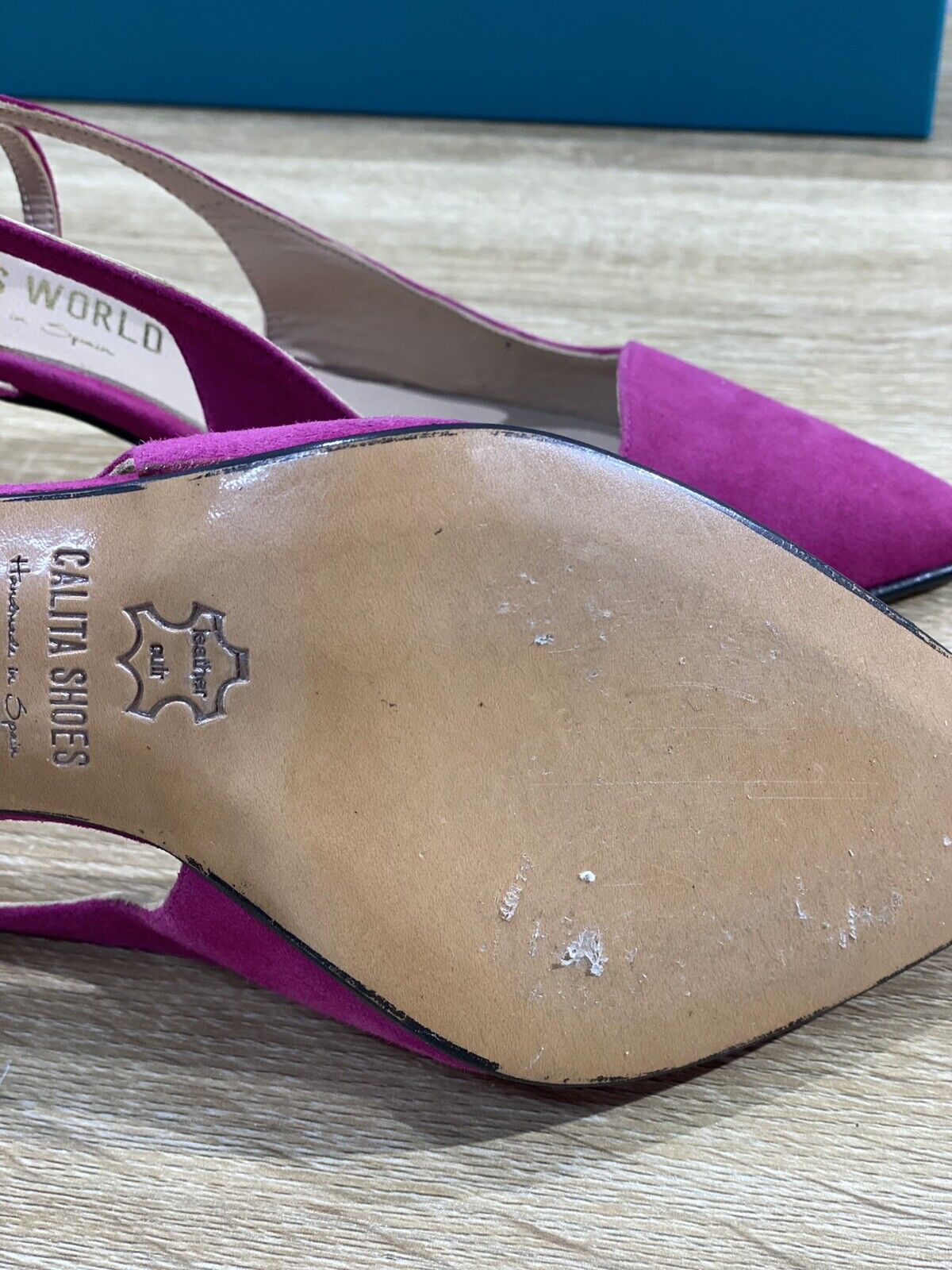 Calitas Scarpa Donna Slingback Kitten In Suede Fuxia Fondo Cuoio 39