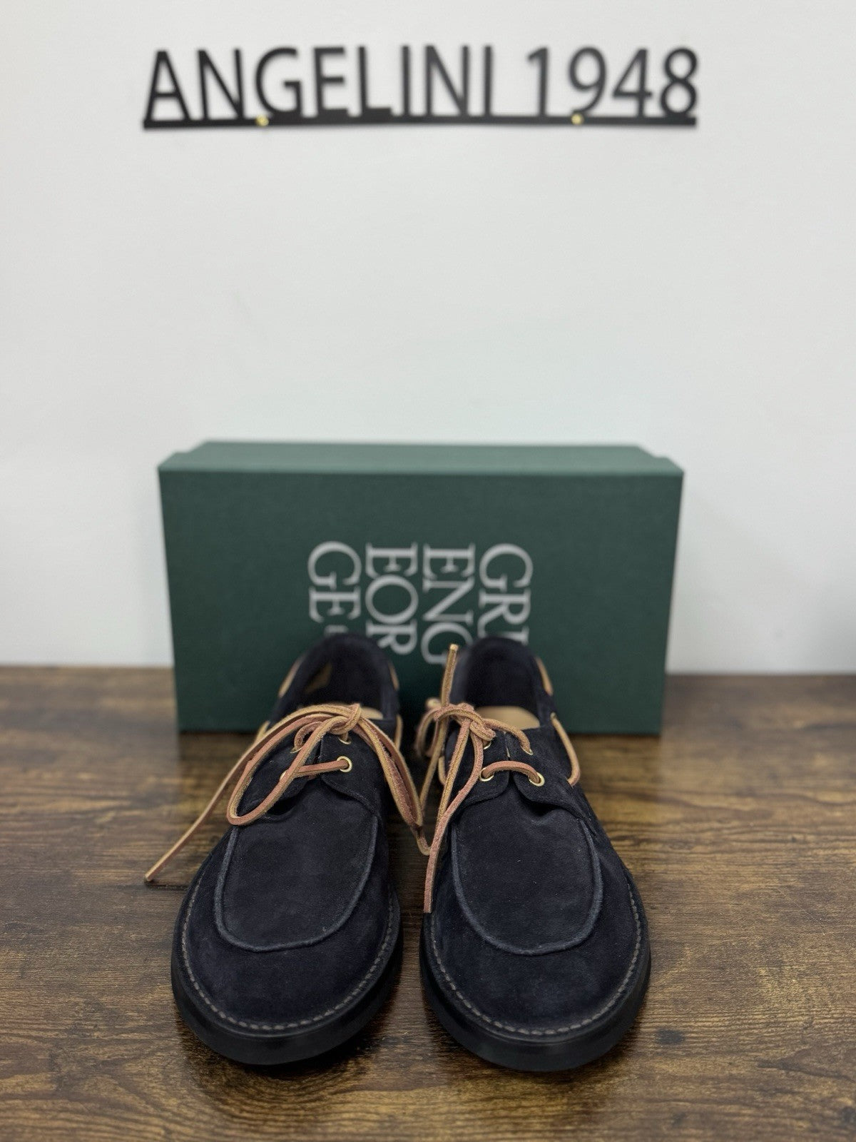 Green George Mocassino Barca Suede Blu Handmade In Italy Uomo 44