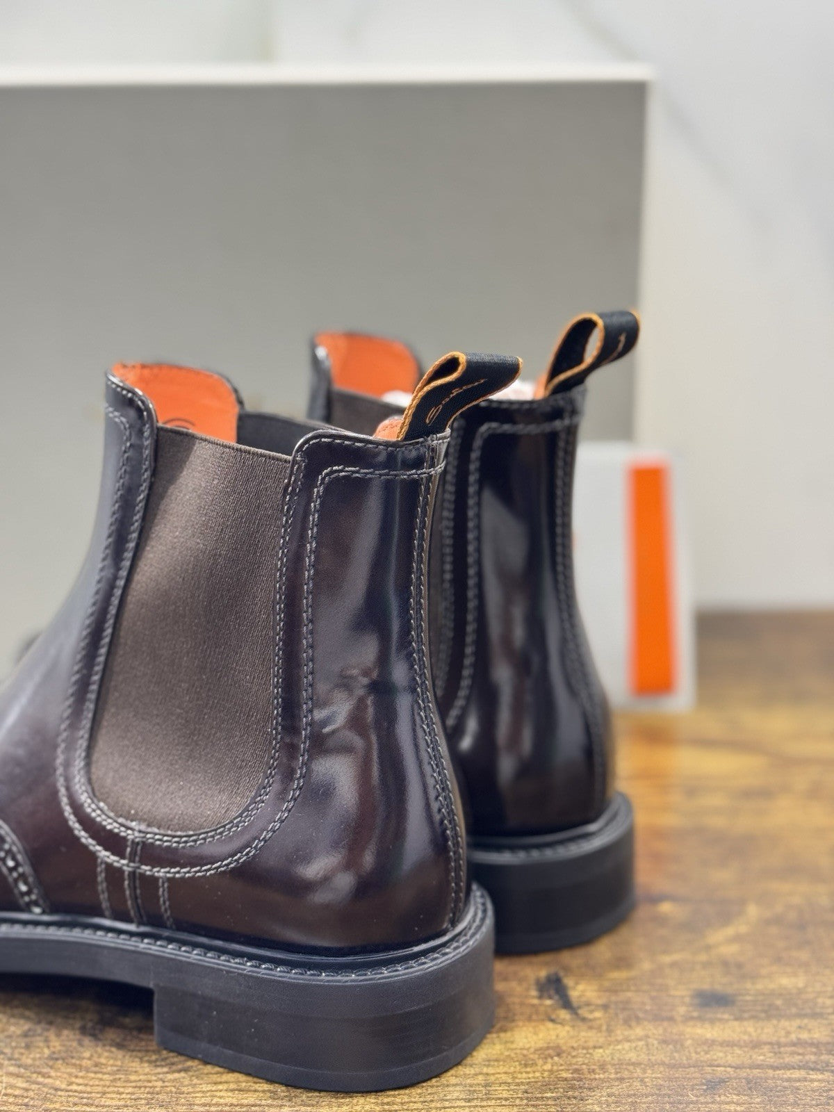 Santoni Chelsea Boot Brogue Dark Brown Pelle  Luxury Santoni Uomo 40