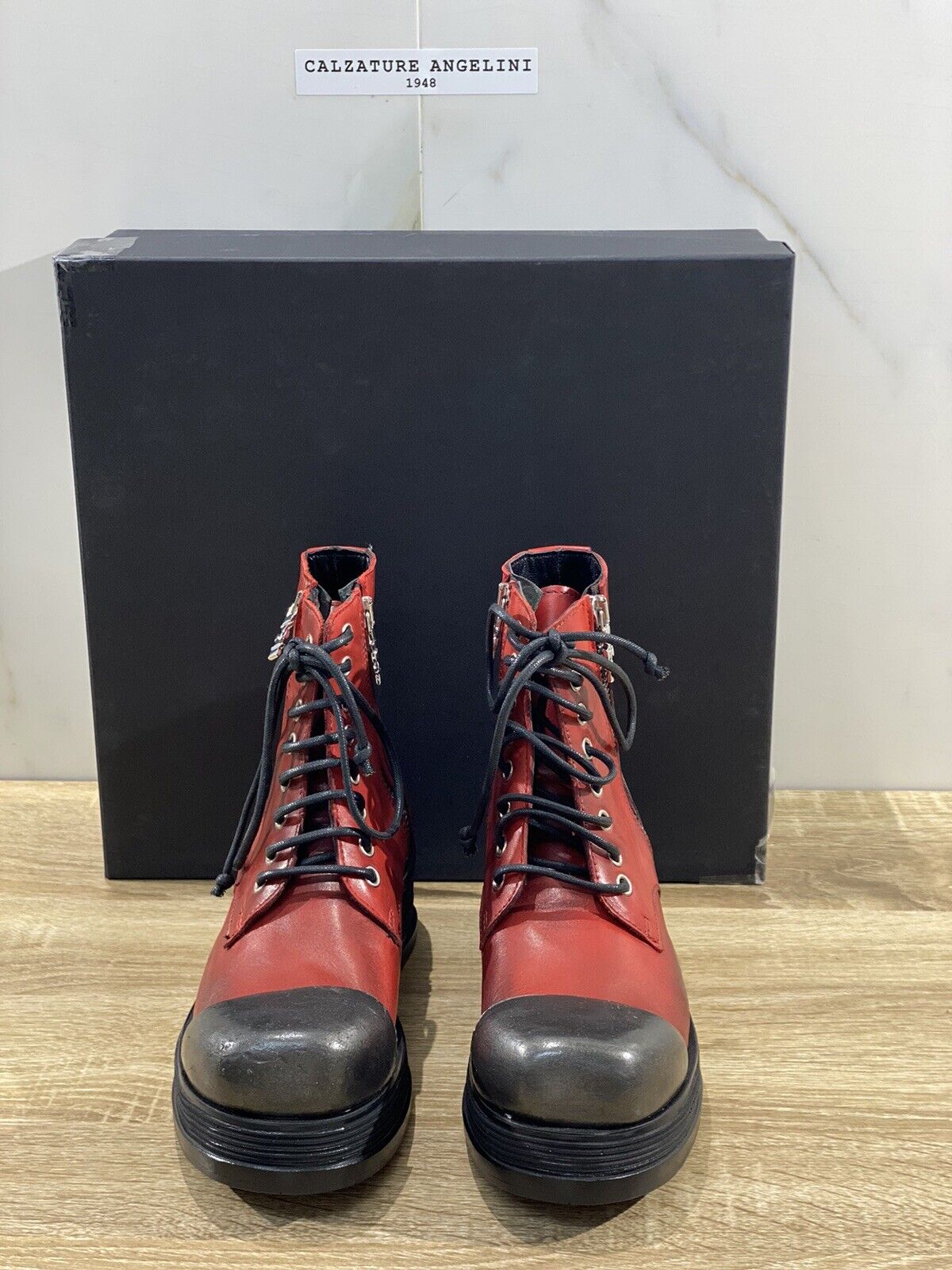 Duca D’ascalona Anfibio Donna Ginnie In Pelle Rosso Handmade Boot Woman 38