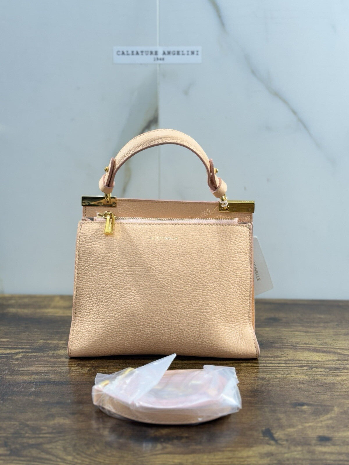 Coccinelle Borsa Donna A Mano Con Tracolla Salmone 100% Pelle 