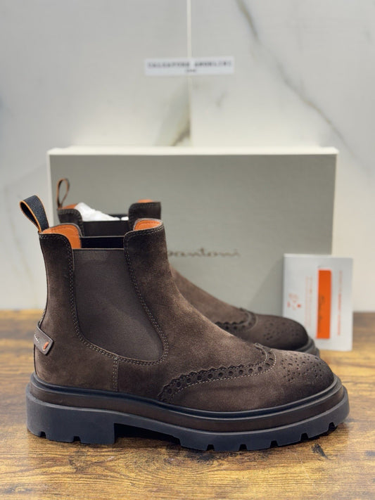 Santoni Chelsea Boot Commando   Suede Marrone  Luxury Santoni Uomo 44
