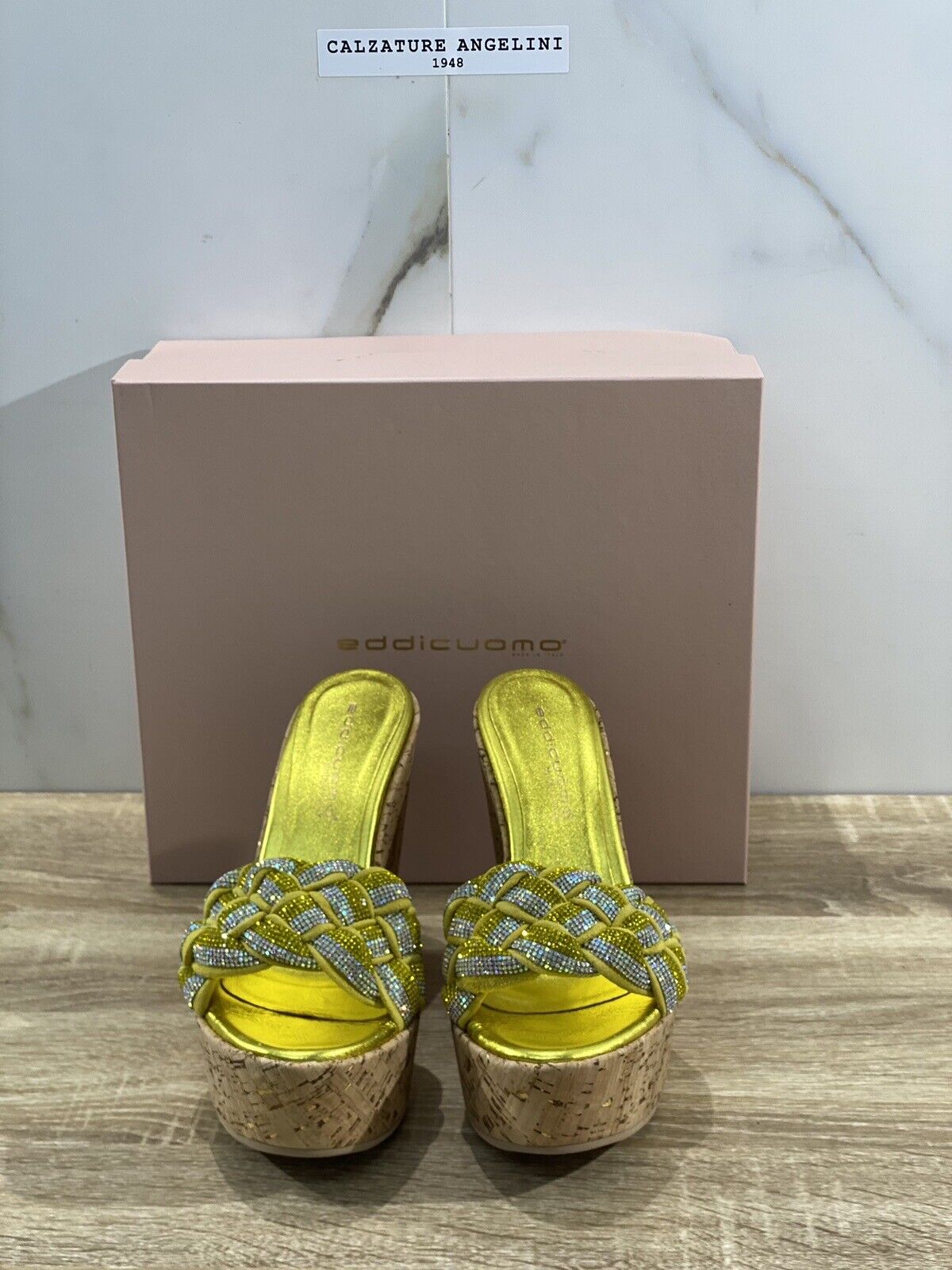 Eddi Cuomo Sandalo Donna Zeppa In Pelle Giallo Luxury Handmade 36