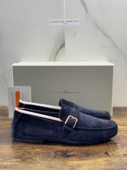 Santoni Mocassino Driver Suede Blu Luxury Santoni Scarpe Uomo 43