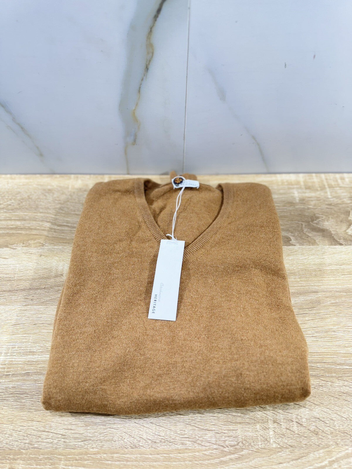 Heritage Maglia Uomo 100%  Cashmere Sabbia Scuro  Scollo V Made In Italy 50