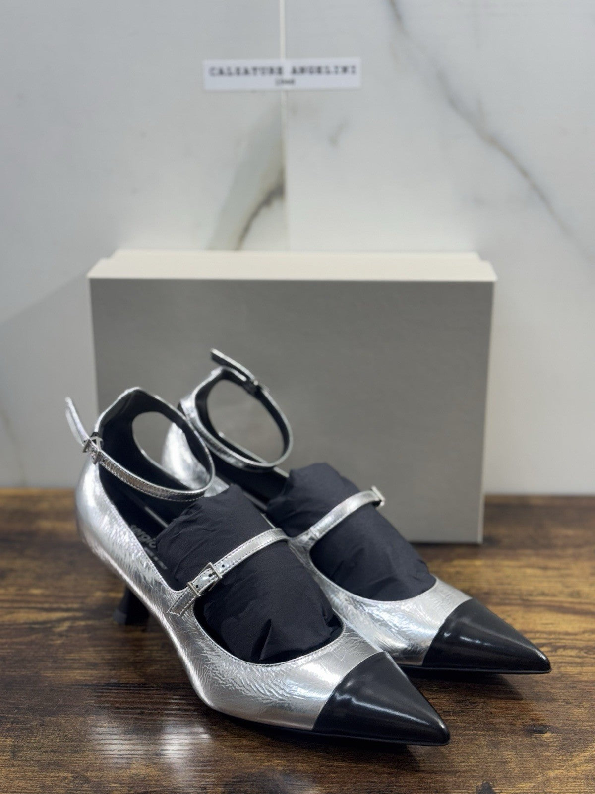 Sergio Levantesi Décolleté Pelle Nero Argento Luxury Made In Italy Donna 41