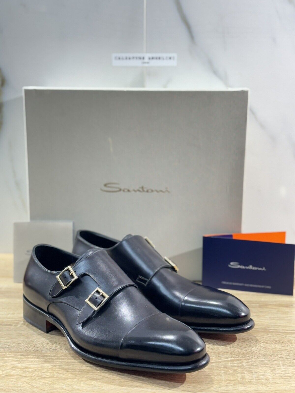 Santoni Doppia Fibbia  Uomo Pelle Grigia Goodyear Luxury Men Double Buckle 43.5