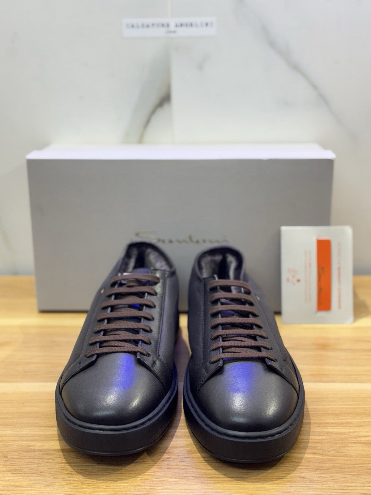 Santoni Icon Sneaker Pelle Brown Fur Inside Luxury Santoni Scarpa Uomo 43