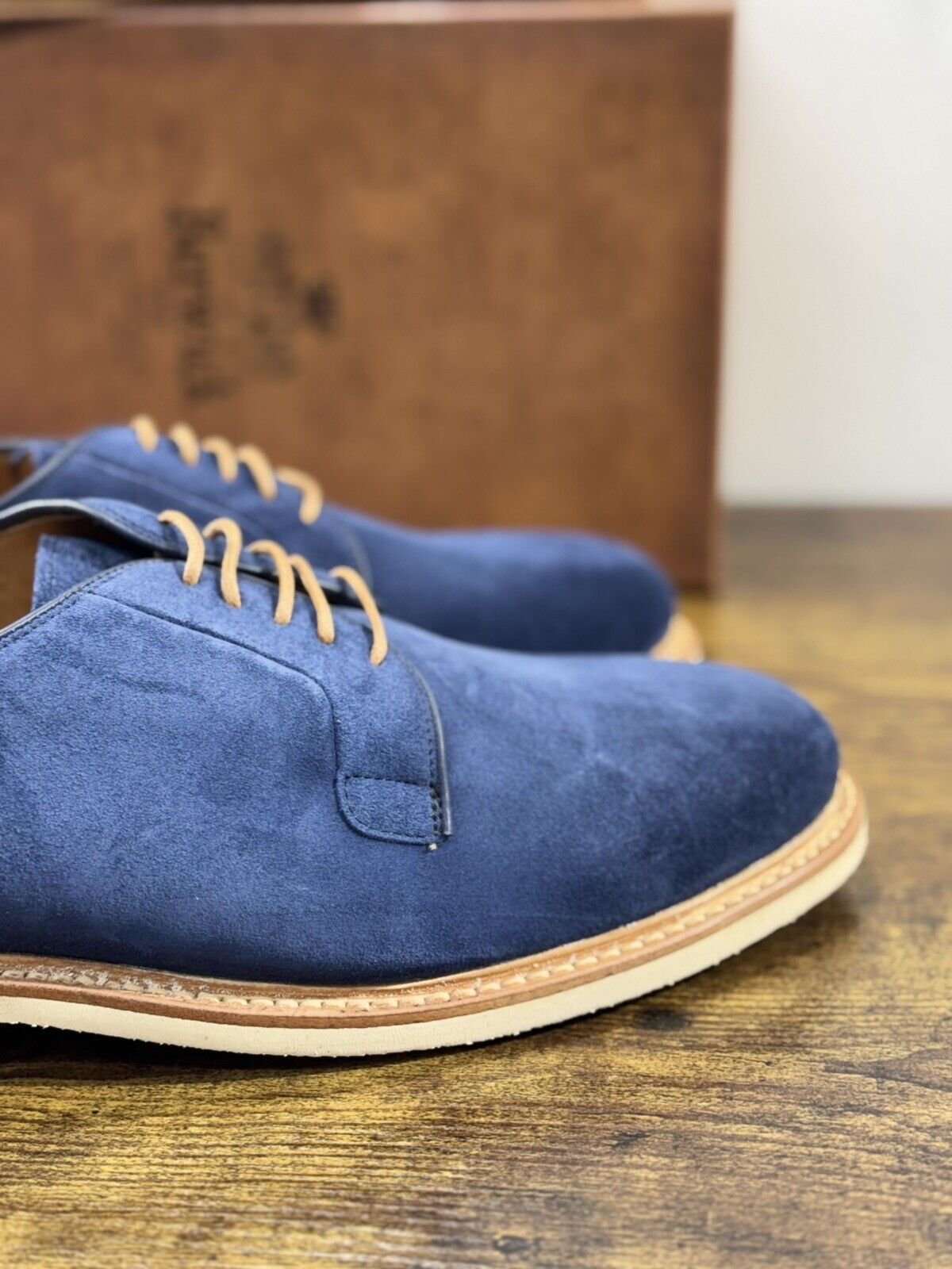 Berwick 1707 Derby Uomo Suede Blu Fondo Vibram Casual Men Shoe 43