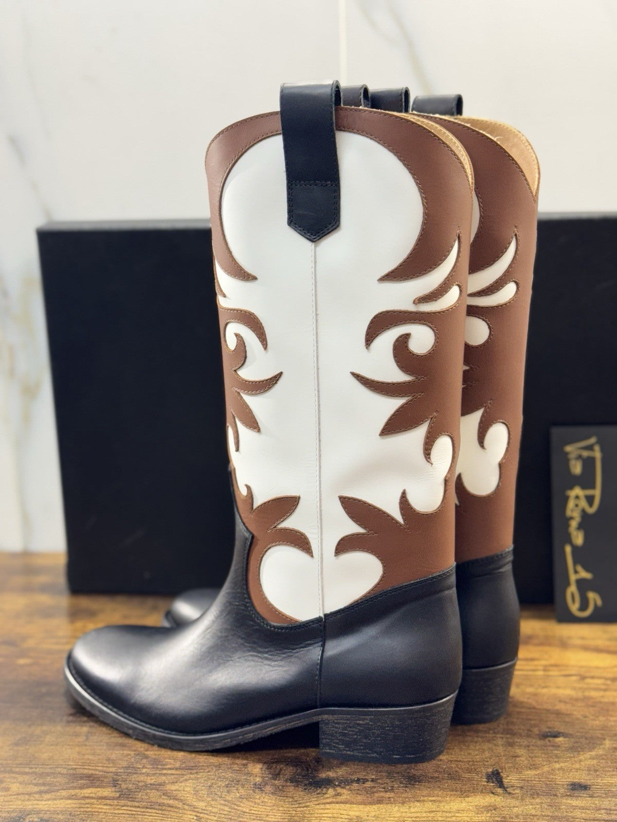 Via Roma 15 Texano Pelle Nero Noce Casual Texan Boot Donna 36