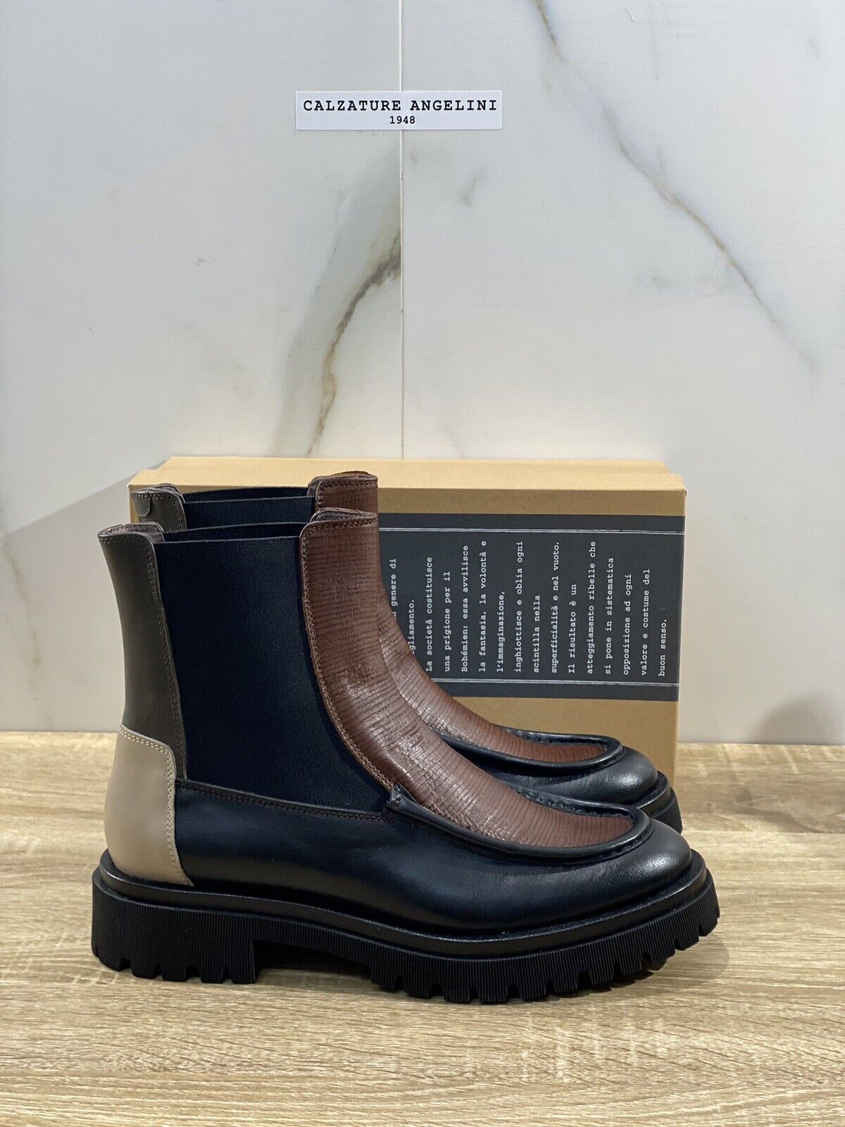 Le Bohemien chelsea boot donna pelle nero cuoio combat boot made in italy 39