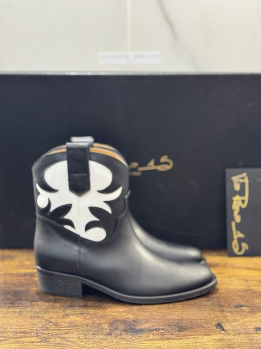 Via Roma 15 Texano Pelle Nero Bianco Casual Texan Boot Donna 36
