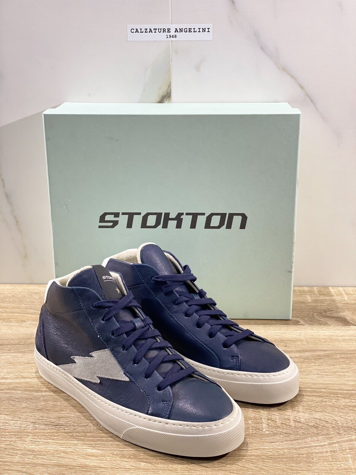 Stokton Sneaker uomo Bolt-U hi top sneakers pelle indaco blu Made in Italy 45