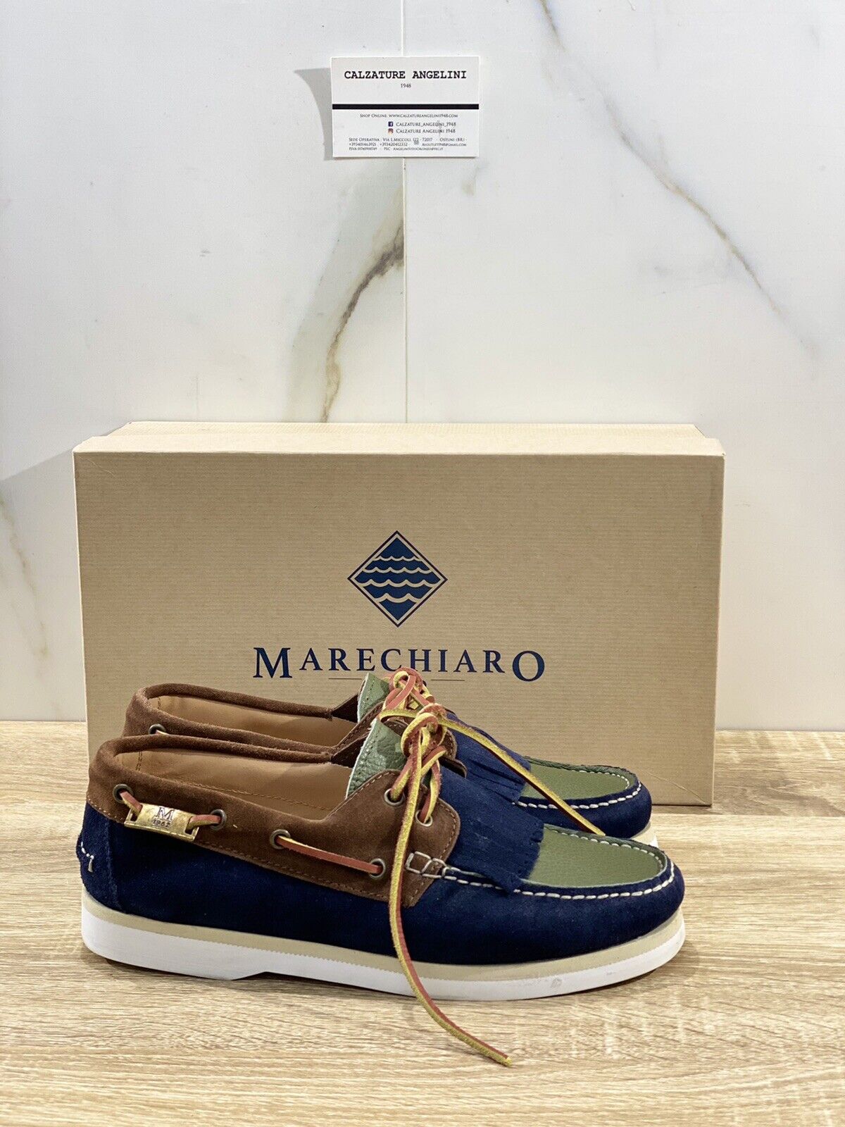 Marechiaro 1962 uomo mocassino Boat Shoes Made In Italy Suede Multi Blu 40