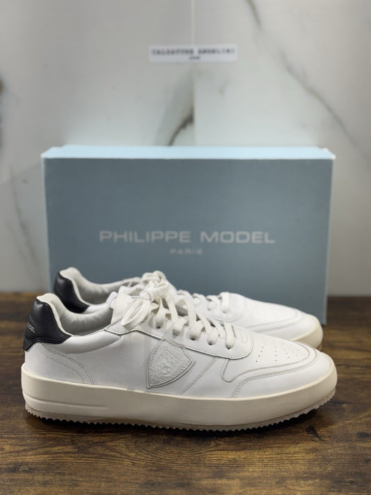 Philippe Model Nice Low Men Sneaker Uomo Pelle E Suede Bianca Nero 44