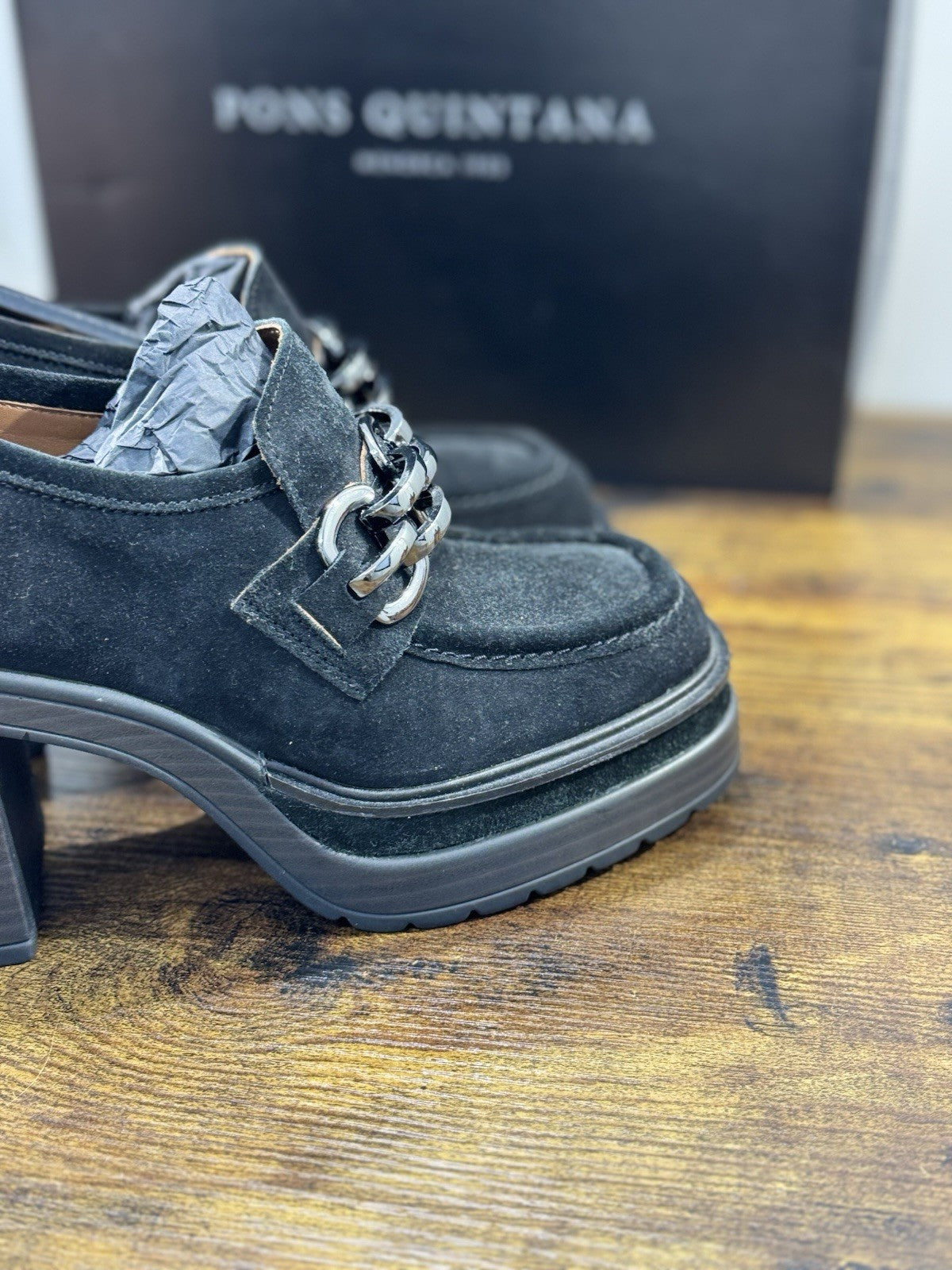 Pons Quintana Mocassino Donna Pelle Suede Nero   Con Tacco  Casual Loafer 36