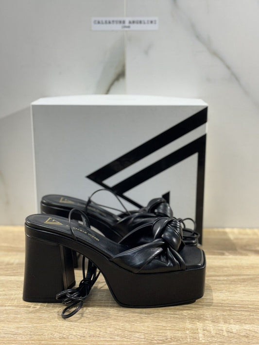 Giampaolo Viozzi Sandalo Donna Pelle Nero   Luxury Woman Sandal Platform 37