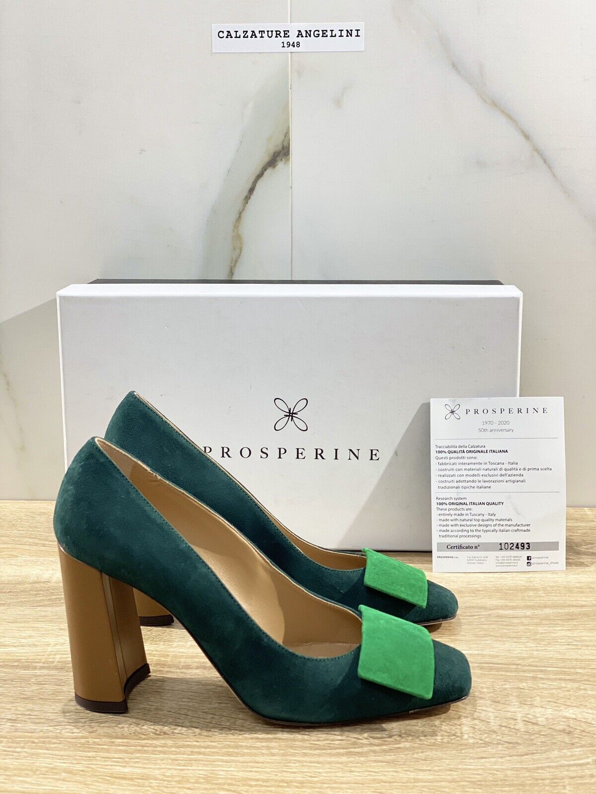 Prosperine Decollete donna in Suede Verde Bosco Cuoio made in italy sacchetto 37