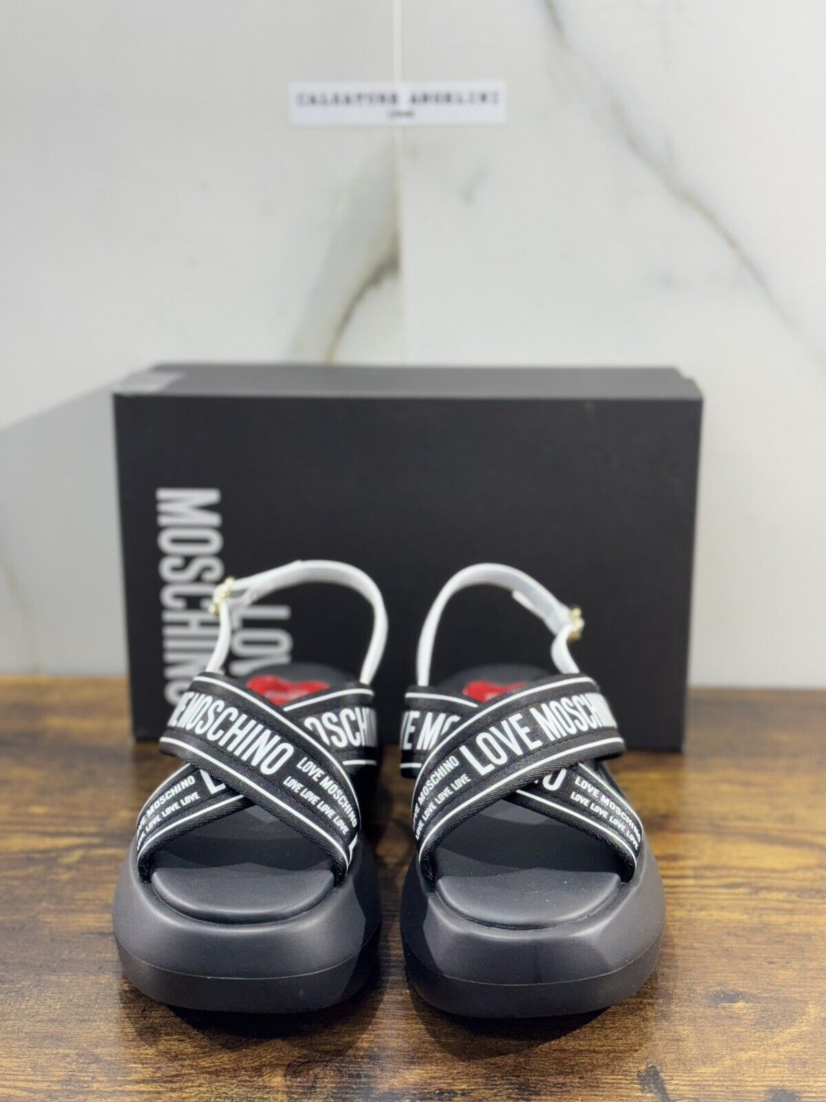 Love Moschino Sandalo Zeppa  Pelle Nero Bianco     Casual Moschino Sandal 38