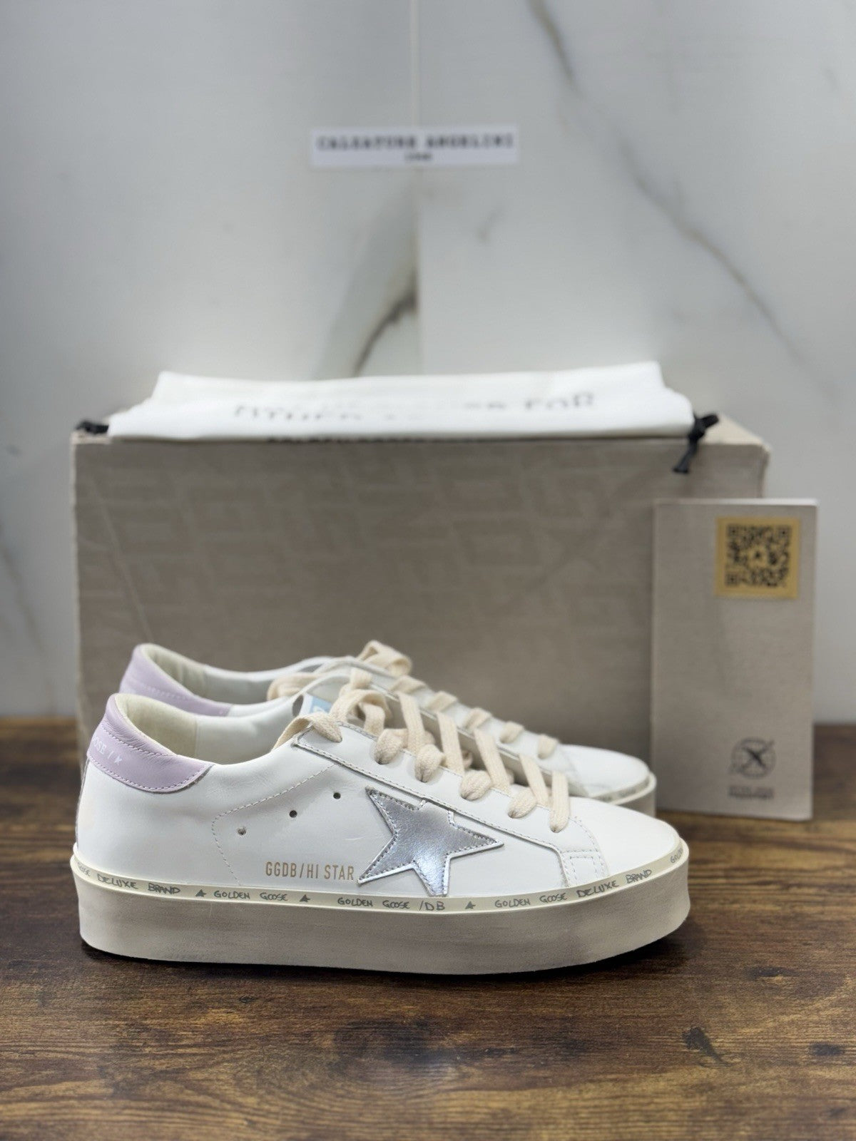 Golden Goose Hi Star Pelle Bianca Lilac Luxury Sneaker Golden Goose Donna 38