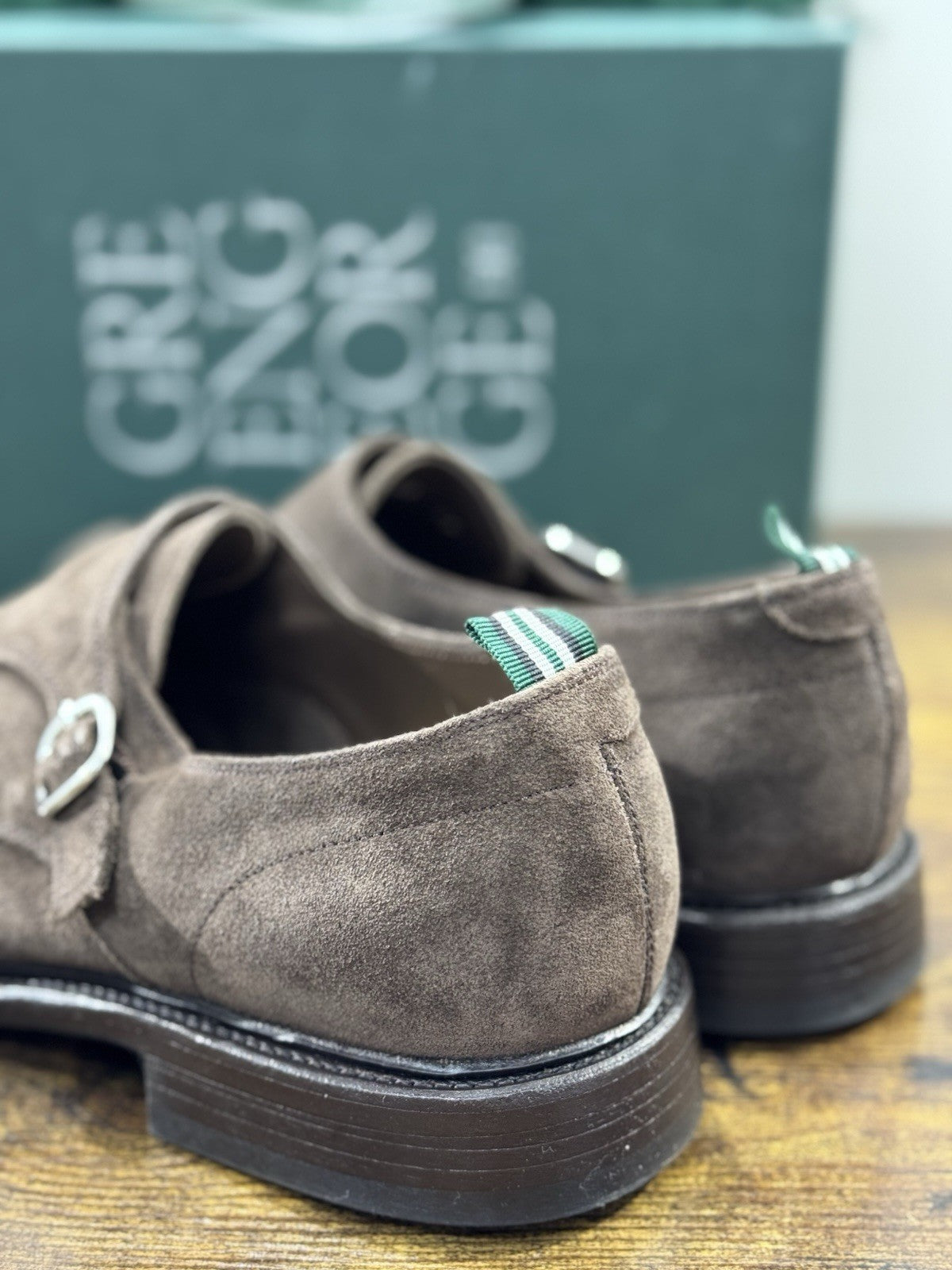 Green George Scarpa Uomo Doppia Fibbia Suede Brown    Luxury Handmade 42