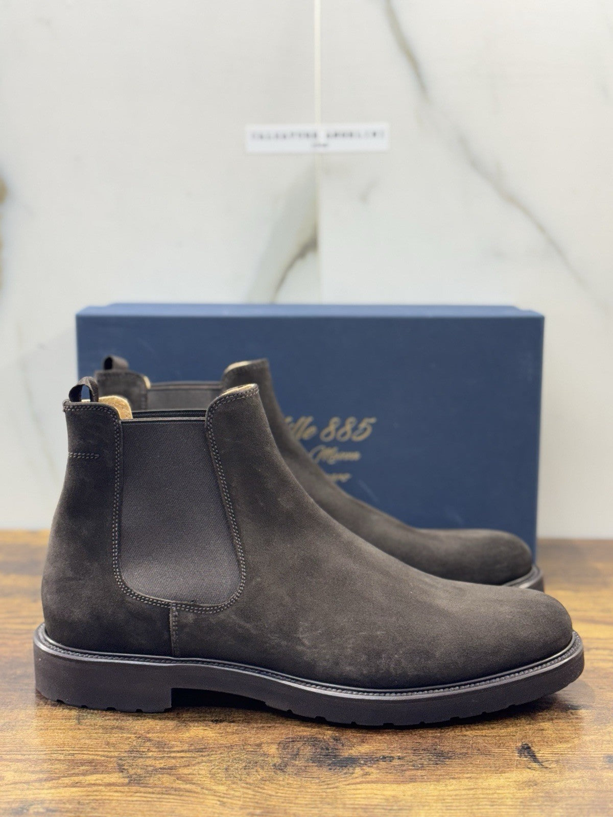 Mille 885 Chelsea Boot   Suede T Moro   Fatto A Mano In Italia Uomo 44