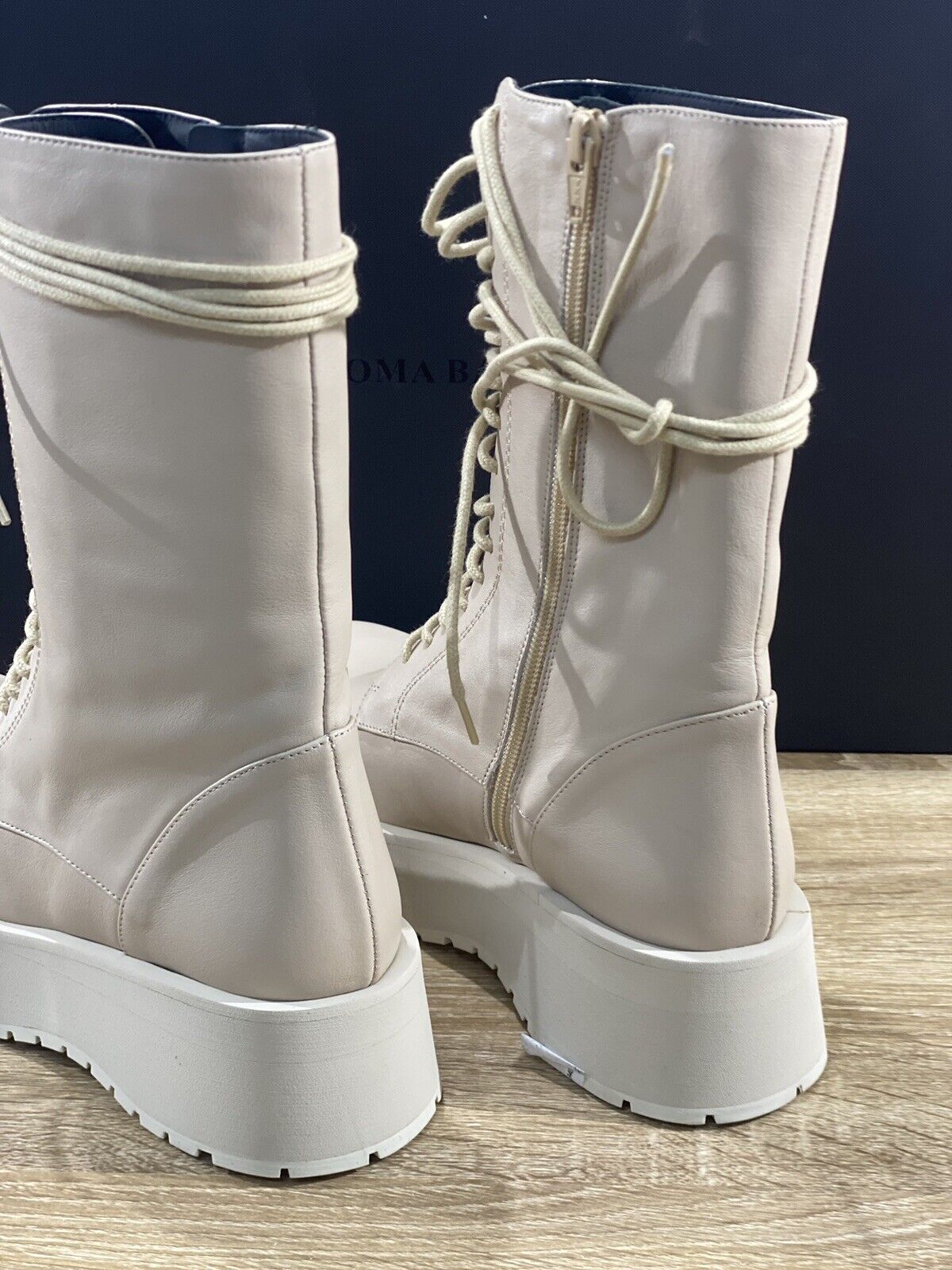 Paloma Barcelo’ Anfibio Combat donna flora pelle ivory luxury Boot 40