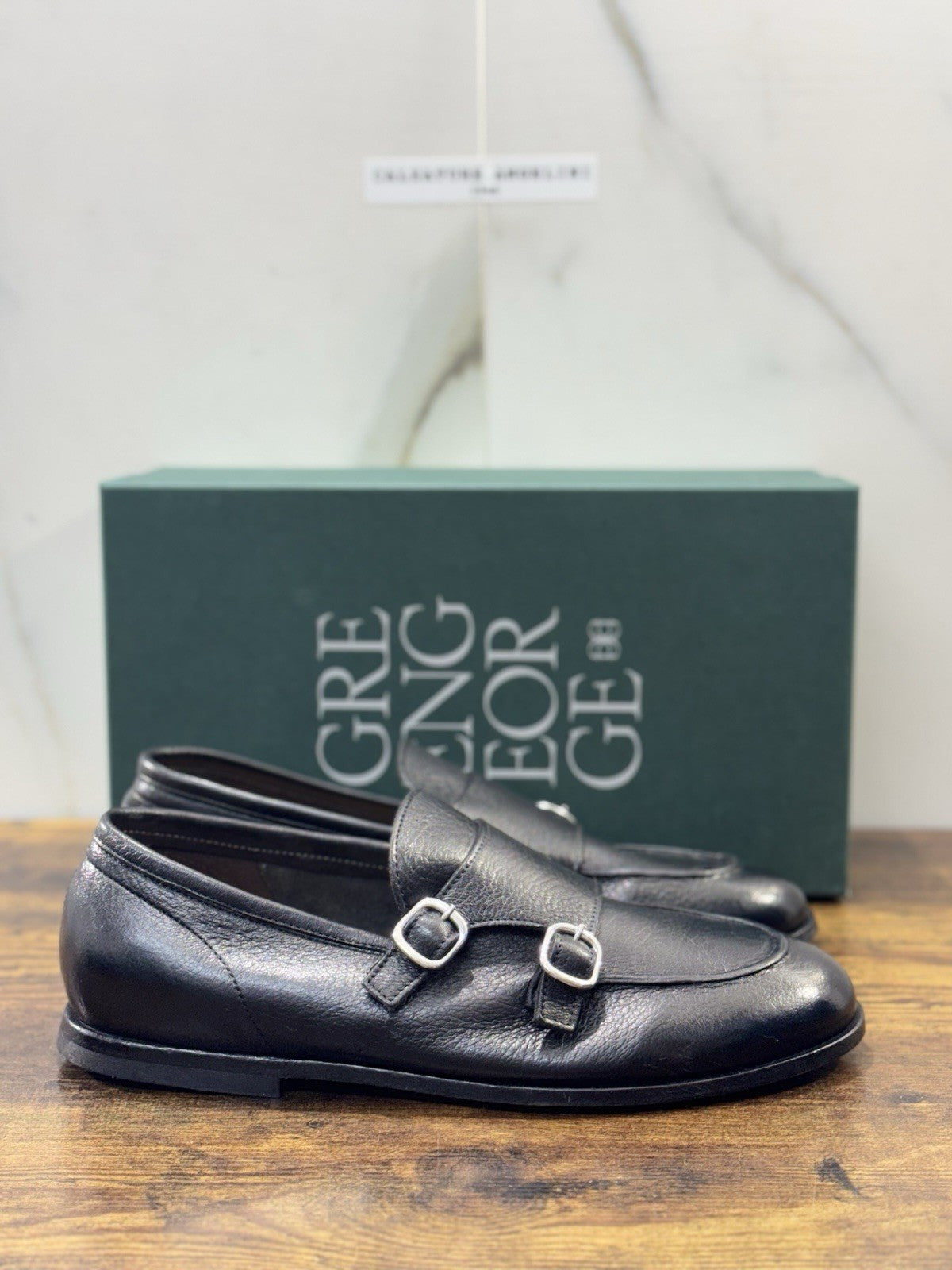 Green George Mocassino Doppia Fibbia Pelle  Cervo Nero Uomo 42.5