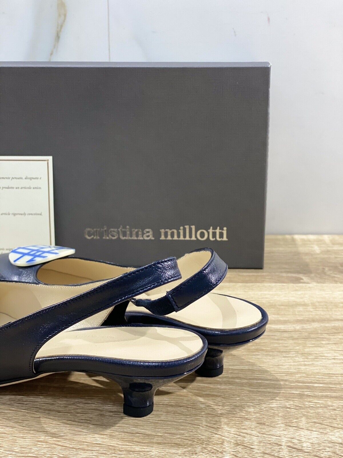 Cristina Millotti Sandalo Donna Sling Back Blu Soft Luxury Handmade In Italy 37