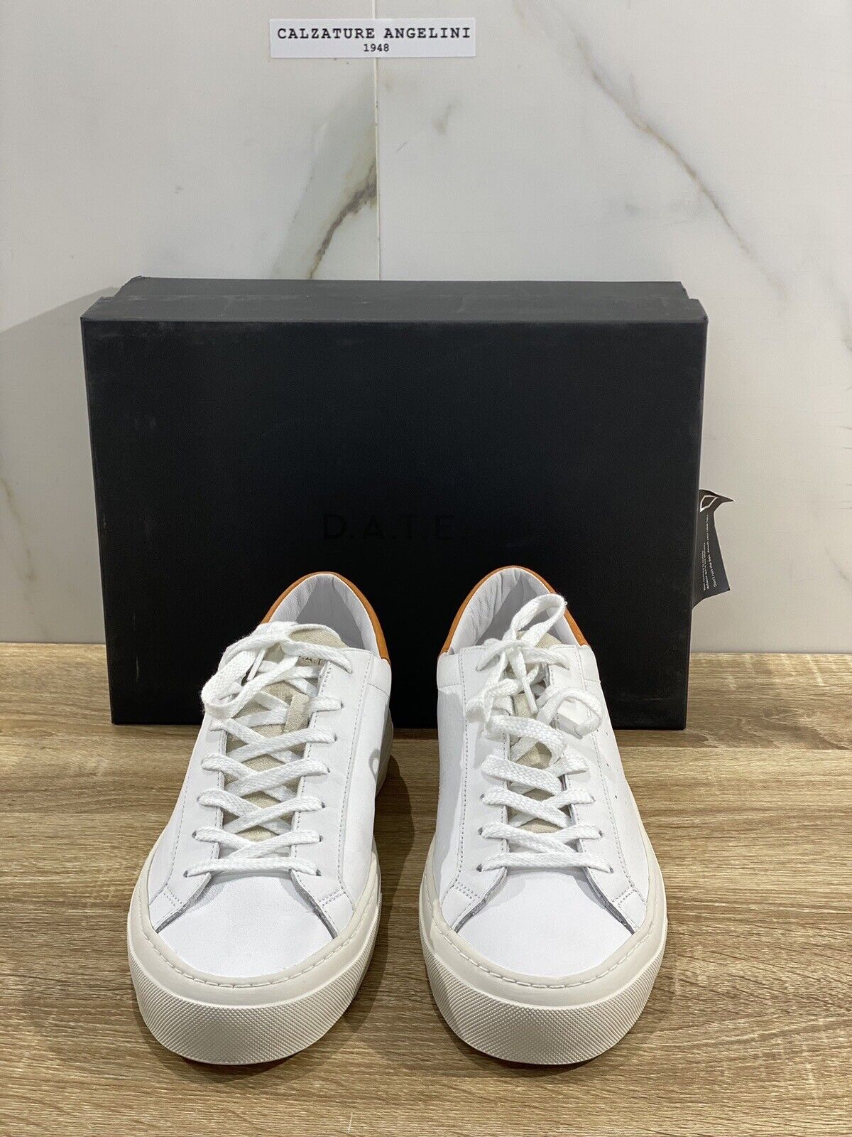 D.A.T.E Sonica Uomo  sneaker Pelle White Orange Casual Shoes 45