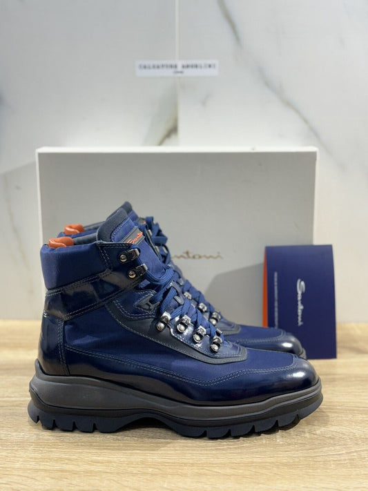 Santoni Stivaletto Uomo Mountain Boot  Pelle Blu  Luxury Men Boot Gore Tex 44