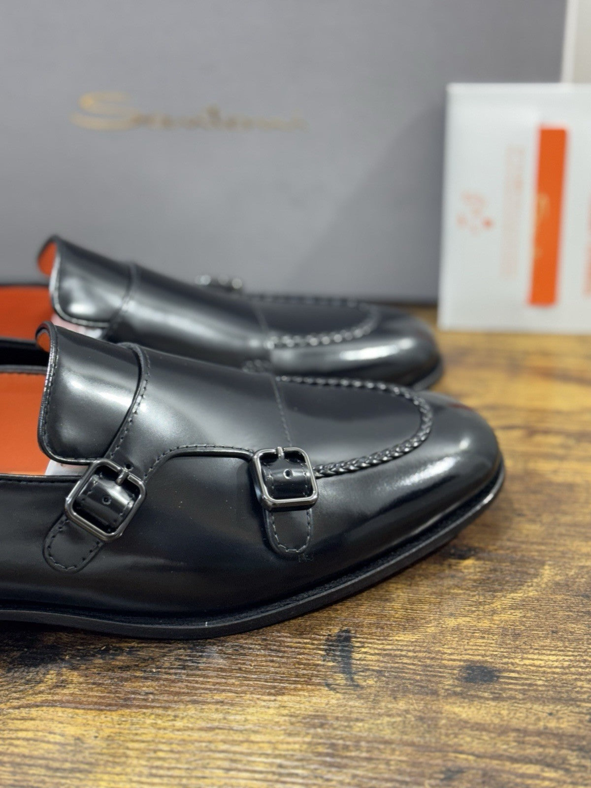Santoni Doppia Fibbia Pelle Nero Goodyear    Luxury Santoni Scarpa Uomo 41