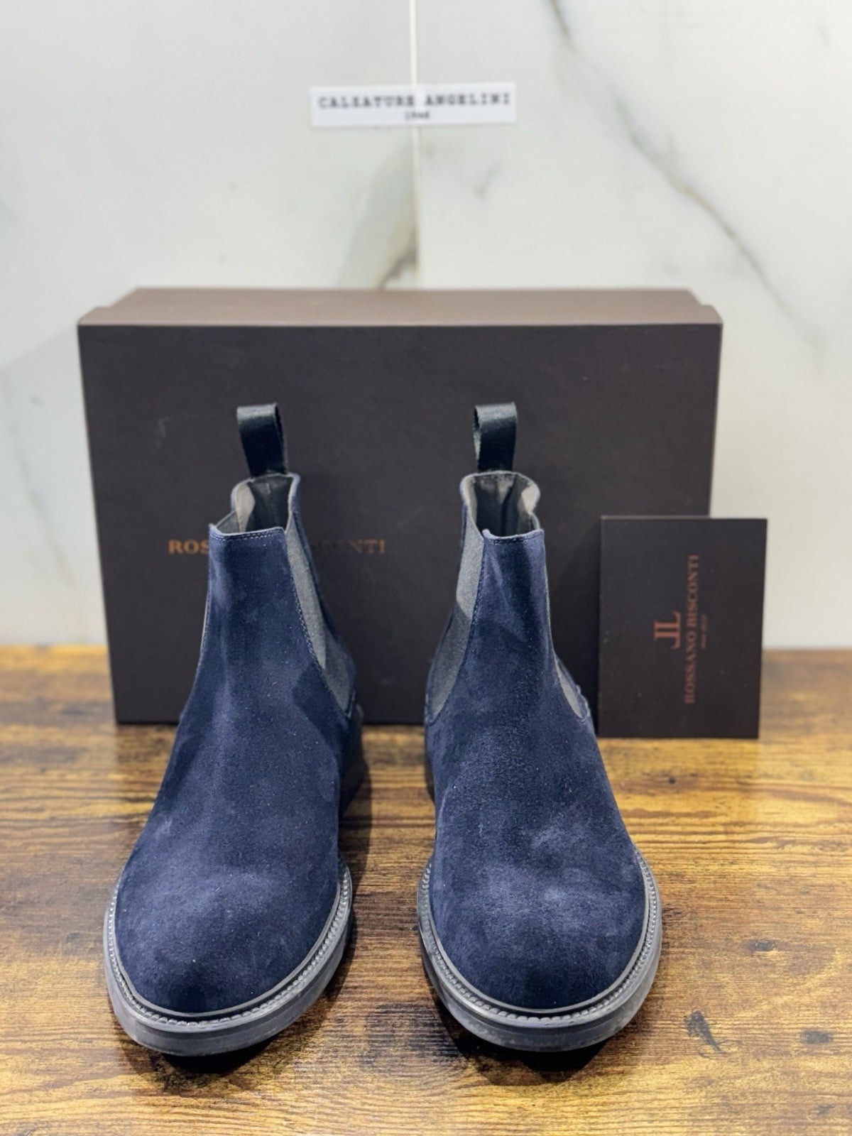 Rossano Bisconti Chelsea Boot Uomo Suede Blu  Fully Made In Italy 44