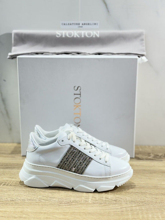 Stokton Sneaker Donna Pelle Bianca Extra Light Made In Italy 35