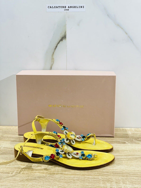 Eddi Cuomo Luxury Sandals Donna Giallo Fatti A Mano Totally Handmade 37