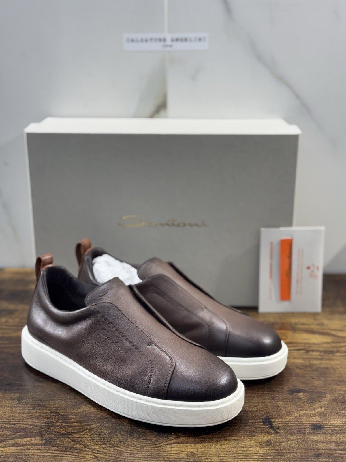 Santoni Sneaker No Lace Pelle Marrone Icon Santoni Scarpe Uomo 39.5