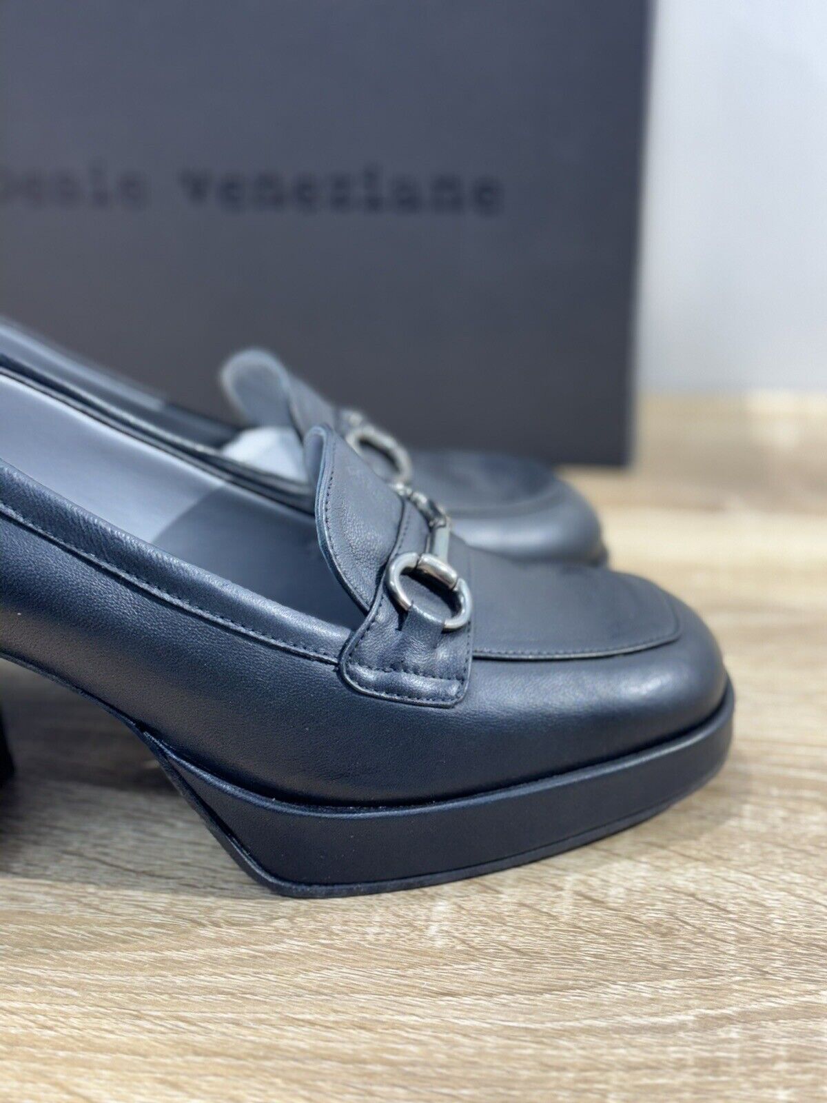 Poesie Veneziane Mocassino Donna Pelle Nero Con Tacco Made In Italy 40