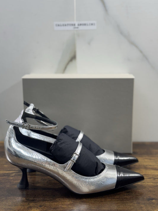Sergio Levantesi Décolleté Pelle Nero Argento Luxury Made In Italy Donna 41
