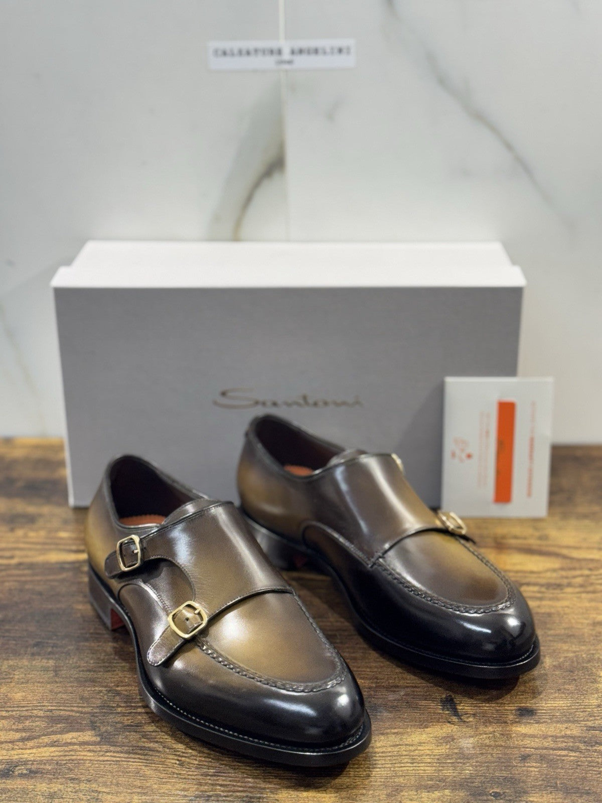 Santoni Doppia Fibbia Pelle Verde Goodyear Luxury Santoni Scarpa Uomo 41.5