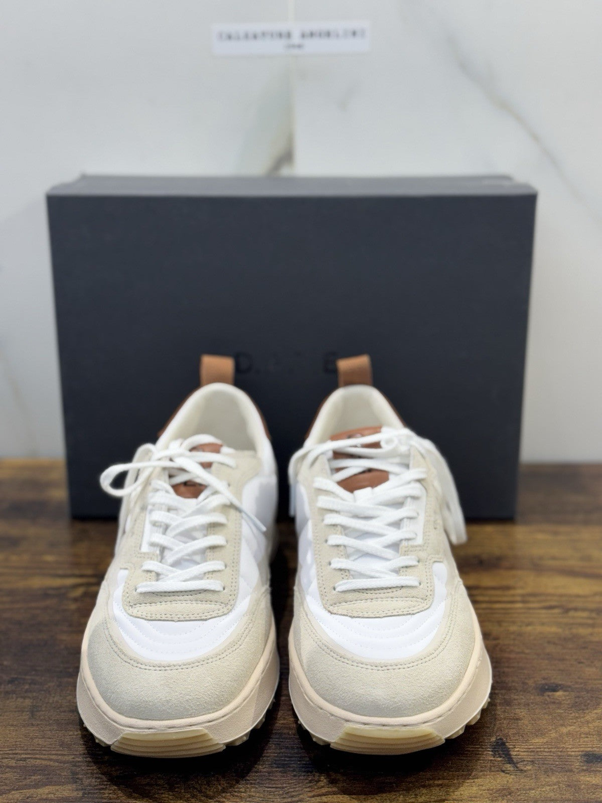 D.A.T.E Kdue BASIC  Sneaker Pelle Bianco Wood Casual Uomo 41