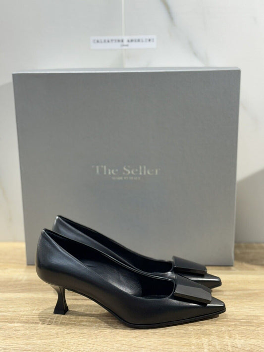 The Seller Decollete Donna Pelle Nero Con Tacco  Handmade 37