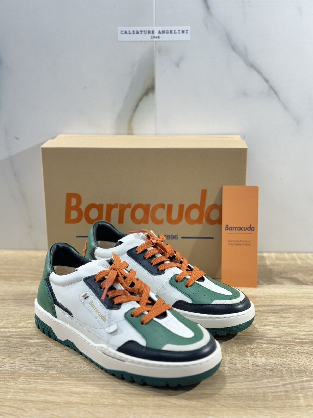 Barracuda Sneaker Uomo Pelle Verde Bianca   Fully Made In Italy  Casual 41