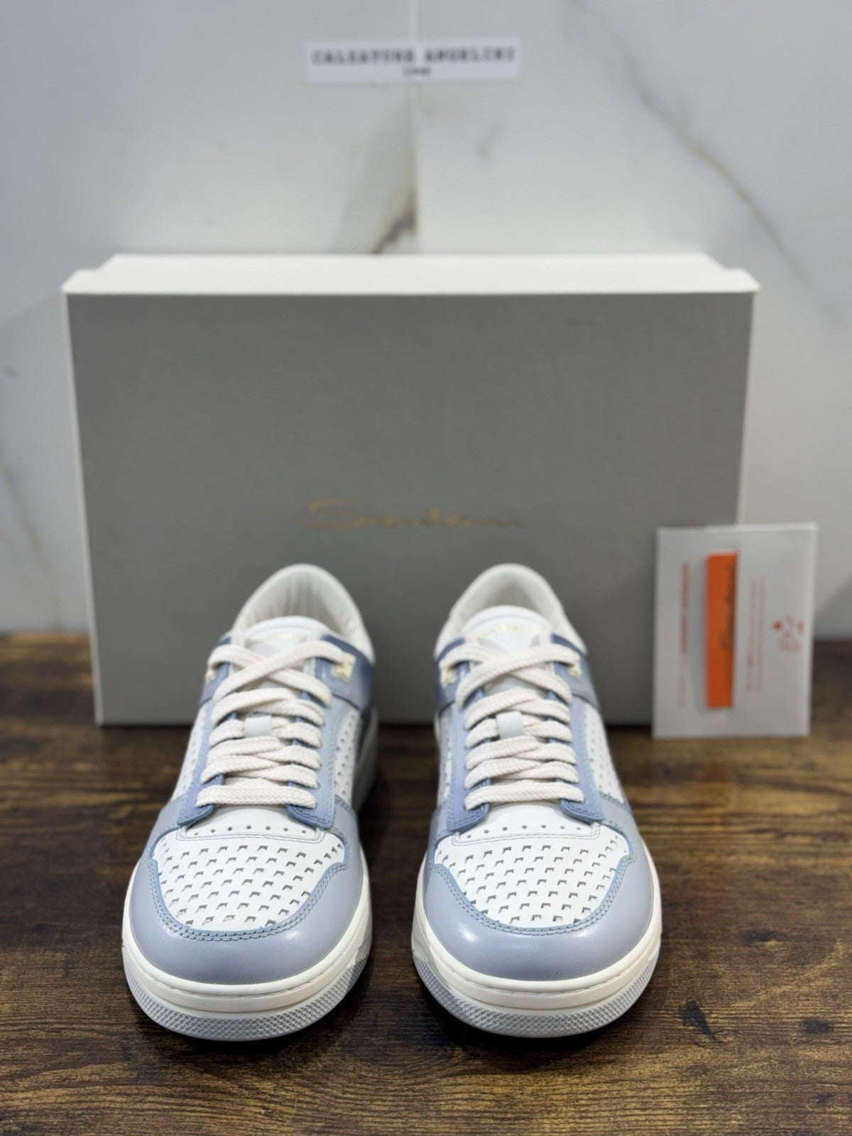 Santoni Sneaker Basket Pelle Light Blue Luxury Men Santoni Shoes  Uomo 40