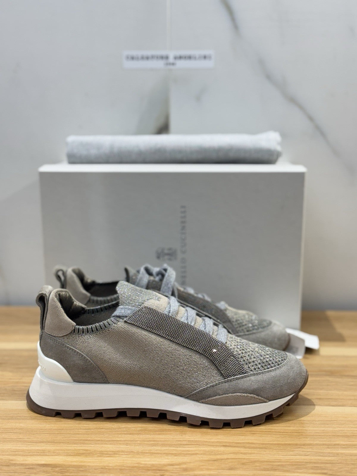 Brunello Cucinelli Sneaker  Suede Grey  Beige Luxury Cucinelli Scarpa Donna 36